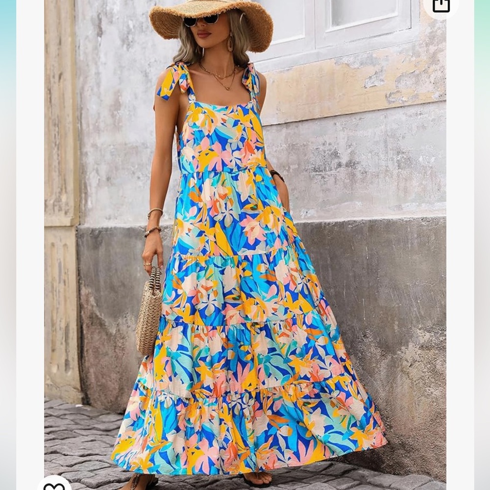 NWT PRETTYGARDEN Sleeveless Spaghetti Strap Long Floral Maxi Dress w/pockets